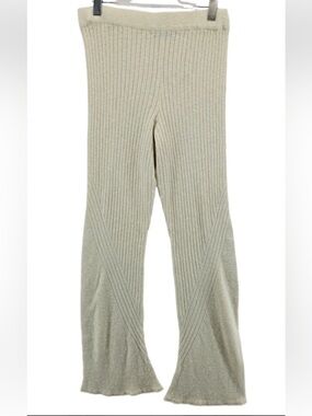Free People Beach Ribbed Flare Pants in Light Beige